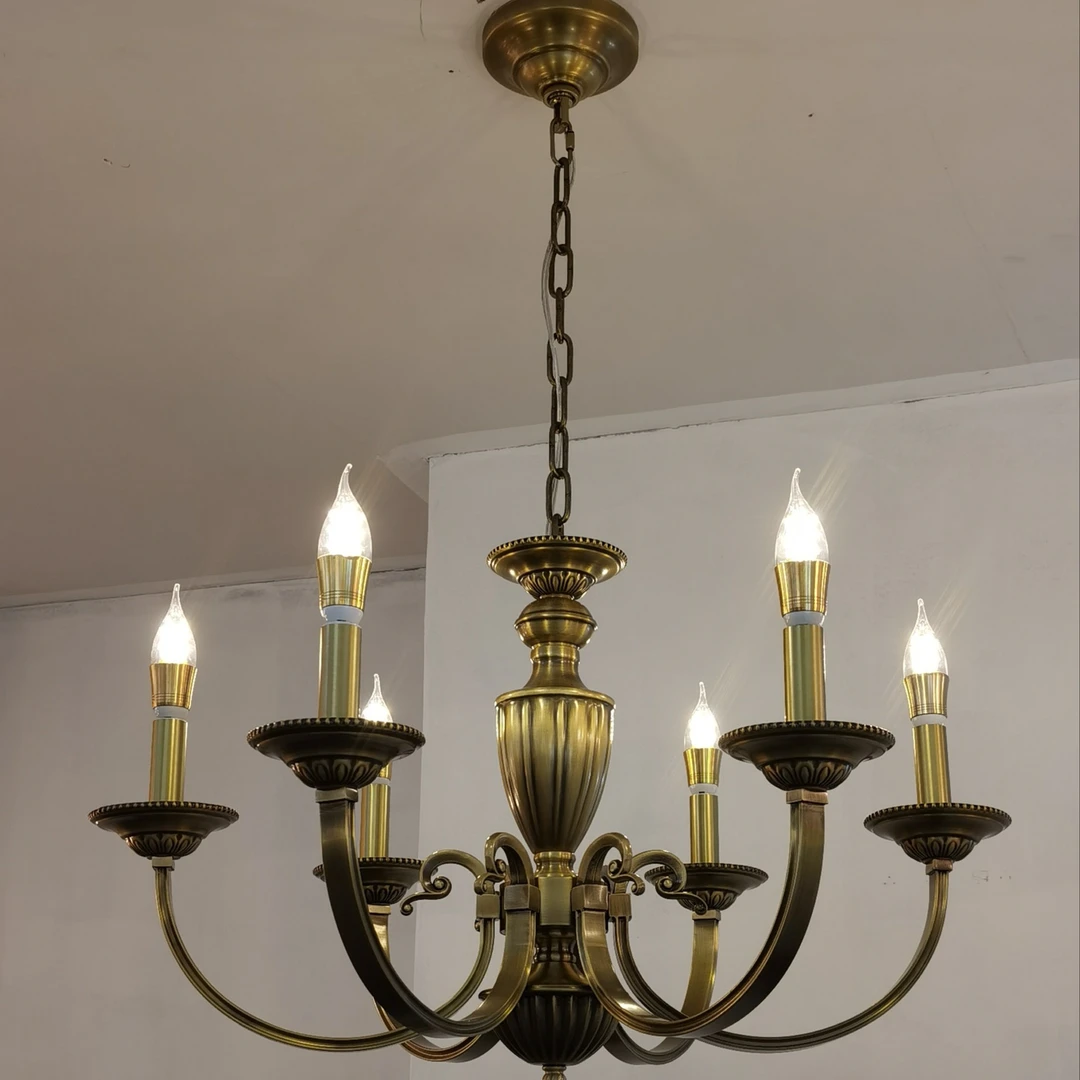 美式法式复古做旧铜吊灯简约款别墅客厅卧室餐厅书房吊灯轻奢