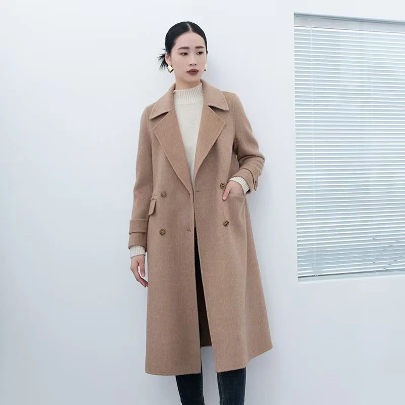 SHIMENG/诗梦斜纹长款双面呢大衣双排扣气质百搭通勤SCC8BC160