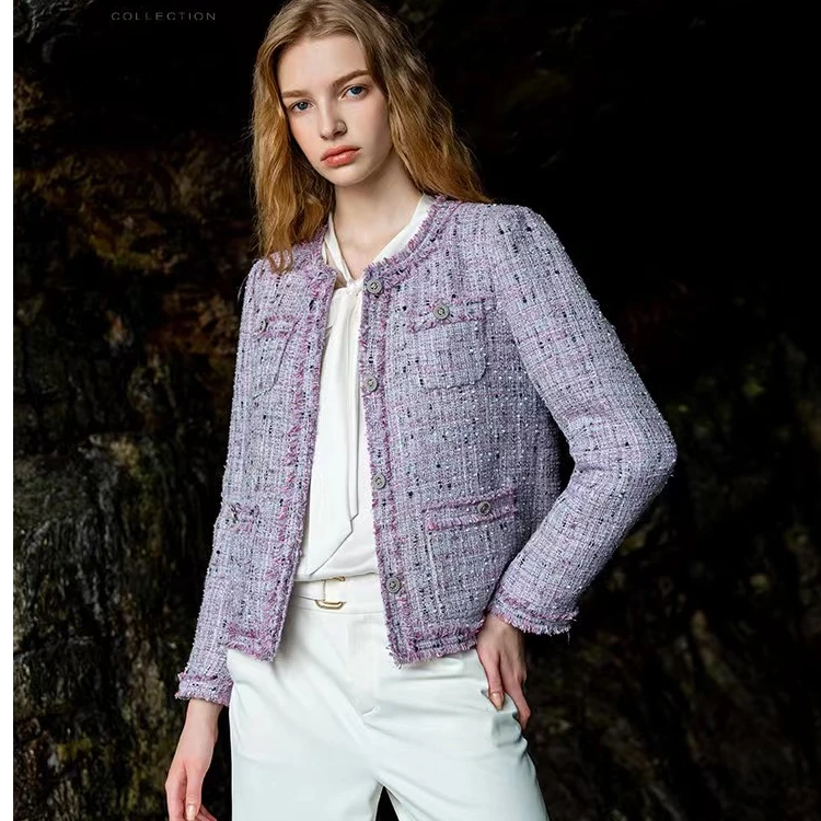 【省心穿搭】圣可尼轻奢小香风短款外套编织毛呢秋冬 S102302MF