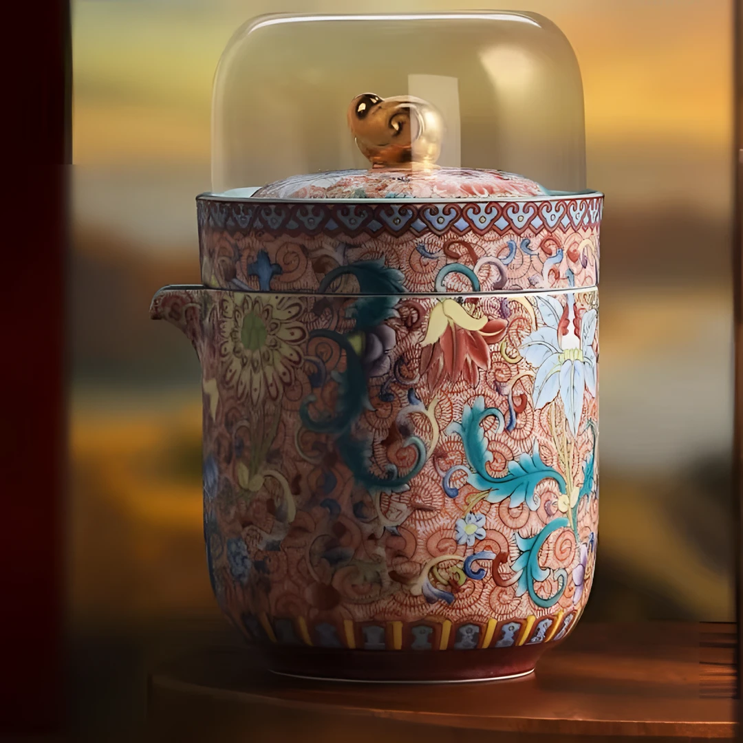 五言六器花开盛世景德镇手工珐琅彩瑞象旅行套高档中式-复古-陶瓷