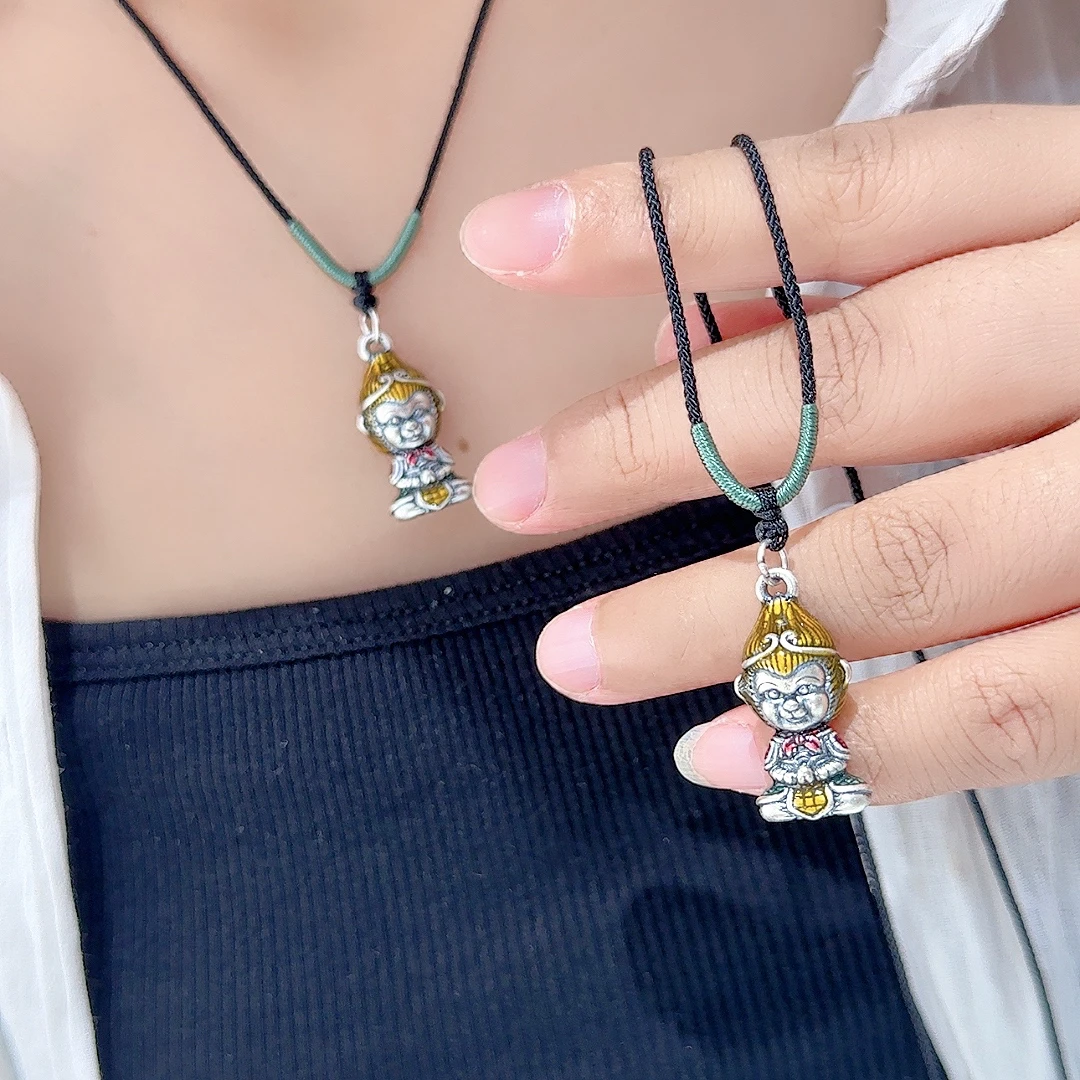 吊坠足银 足银大圣猴哥项链吊坠3D工艺厚壁中空儿童礼物可爱创意