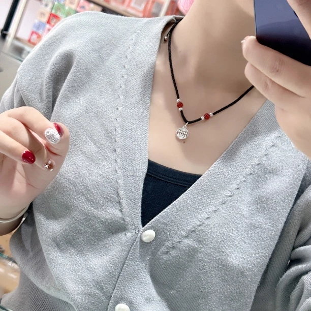 吊坠925银 精致小圆算盘项链锁骨链编织可调节百搭简约
