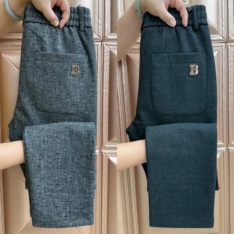 秋季新品男士休闲裤高档字母百搭简约哈伦裤潮牌绣标商务小脚裤子