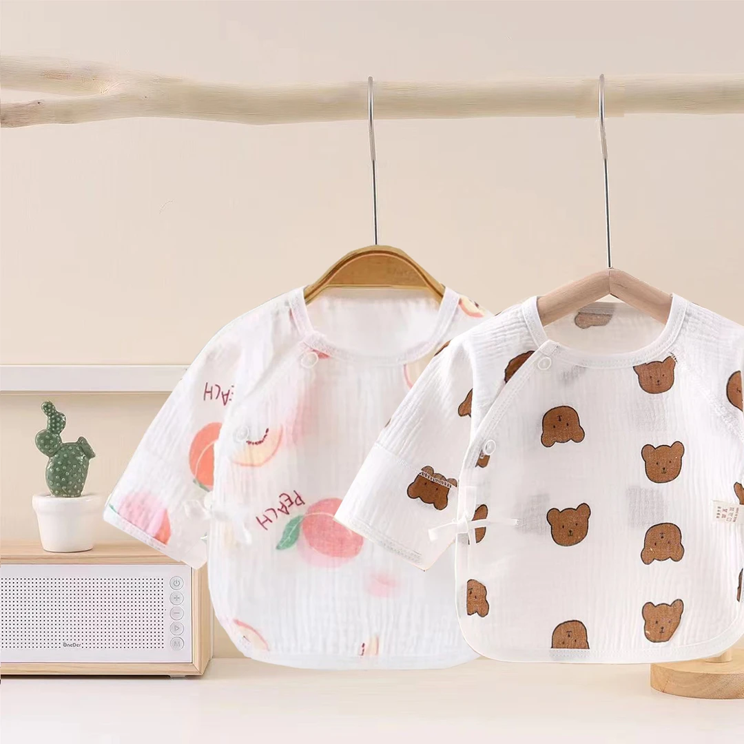 2件装【夏款纱布半背衣】新生儿纯棉上衣无骨宝宝和尚服