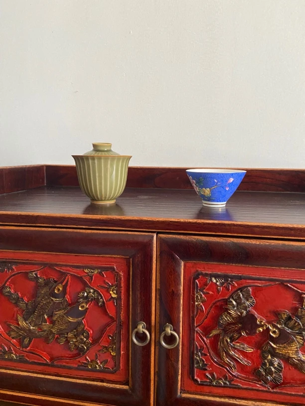 茶桌案头小花柜置物储物柜茶室书房客厅新中式民宿收纳复古雕花柜