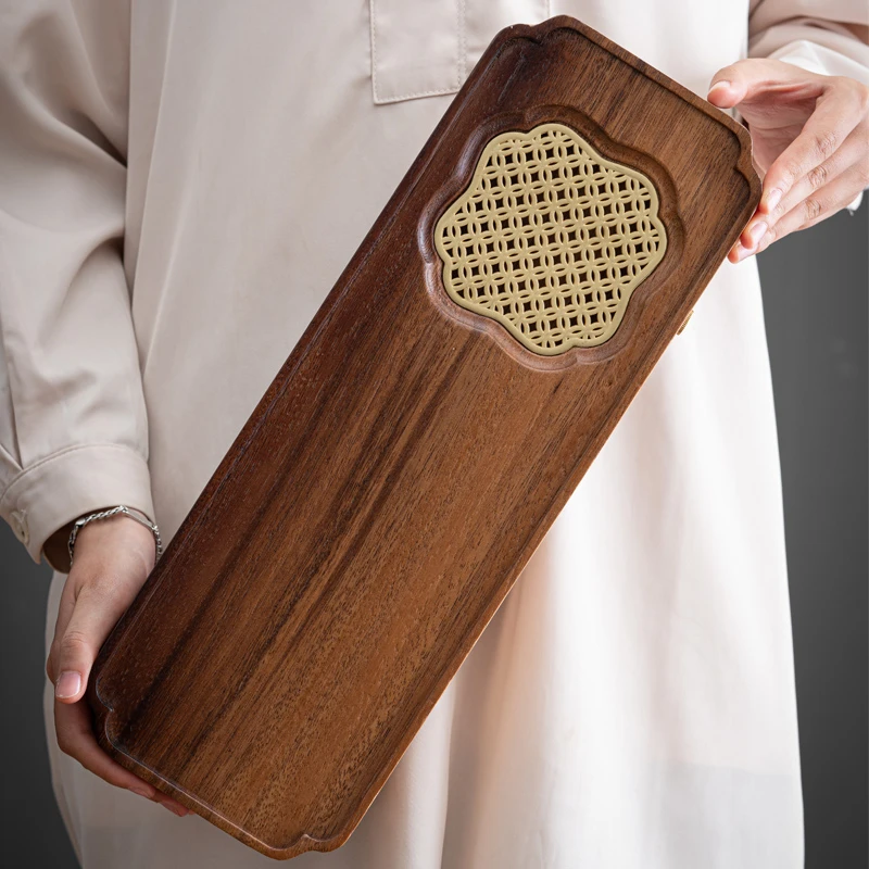 胡桃木茶盘小型家用茶台简易排水式茶海茶具实木托盘日式干泡盘