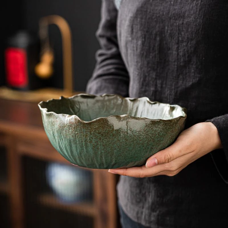 物姿复古鎏金创意莲叶茶洗陶瓷家用大号建水水盂功夫茶具杯洗笔洗