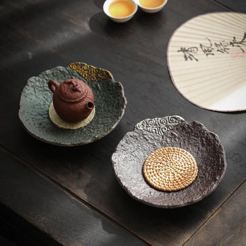 中式粗陶壶承干泡盘陶瓷泡茶壶托底座复古蓄水茶承盘家用养壶托盘