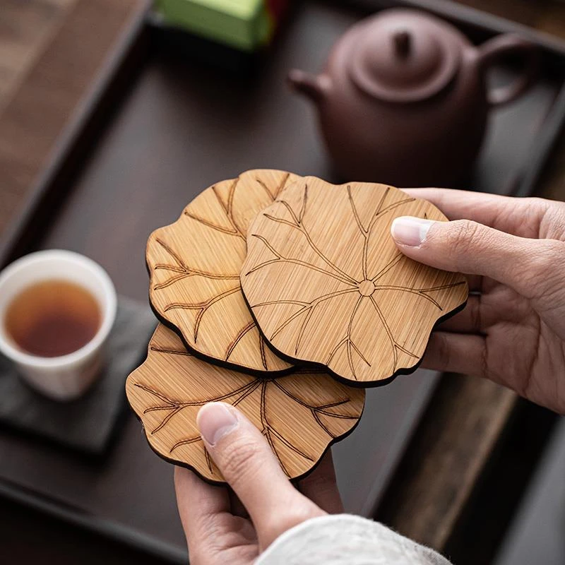 竹制杯垫功夫茶具配件茶盘杯托隔热茶垫子花型茶杯托盘茶道零配件