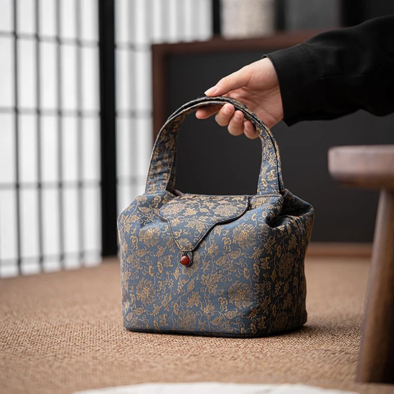 织锦加厚收纳旅行包袋茶具茶叶罐茶壶茶杯一壶四杯手提随身布包袋