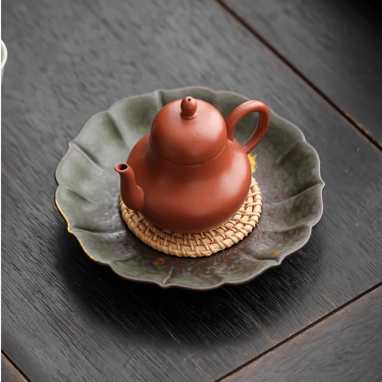 粗陶藤编壶承储水干泡台陶瓷壶垫茶承盘家用紫砂壶养壶底座茶托盘