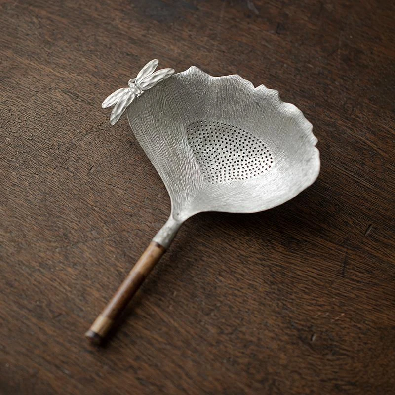 物姿创意手工锡制茶滤创意日式树叶茶具过滤网茶具湘妃竹茶叶茶漏