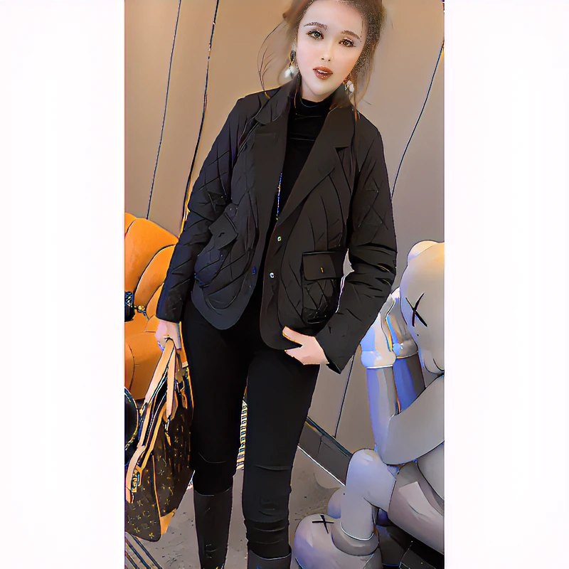 8838冬季时尚百搭黑色显瘦夹棉韩版保暖网红翻领开衫棉服