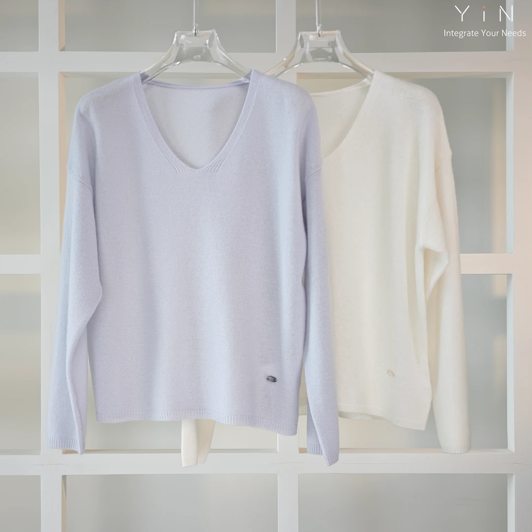 云感V领纯色羊绒衫24015