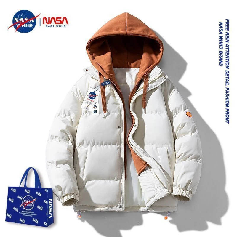 NASA冬季棉衣大码男装棉服假两件外套连帽潮牌宽松棉服vintage
