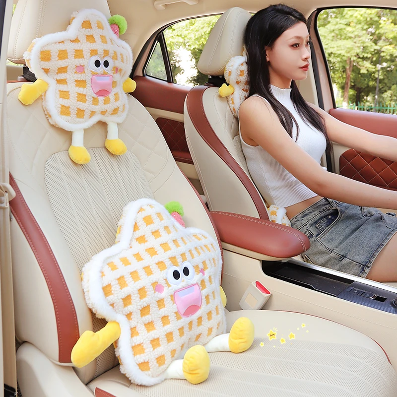 汽车头枕护颈枕一对创意卡通可爱车内座椅护腰靠颈枕儿童后排抱枕