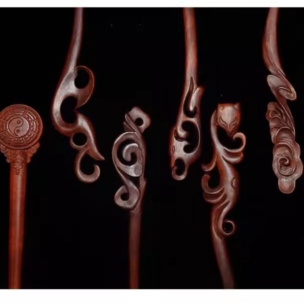 子午簪子道士发簪头饰男女通用中式祥龙形发饰雷击枣木簪雷击木