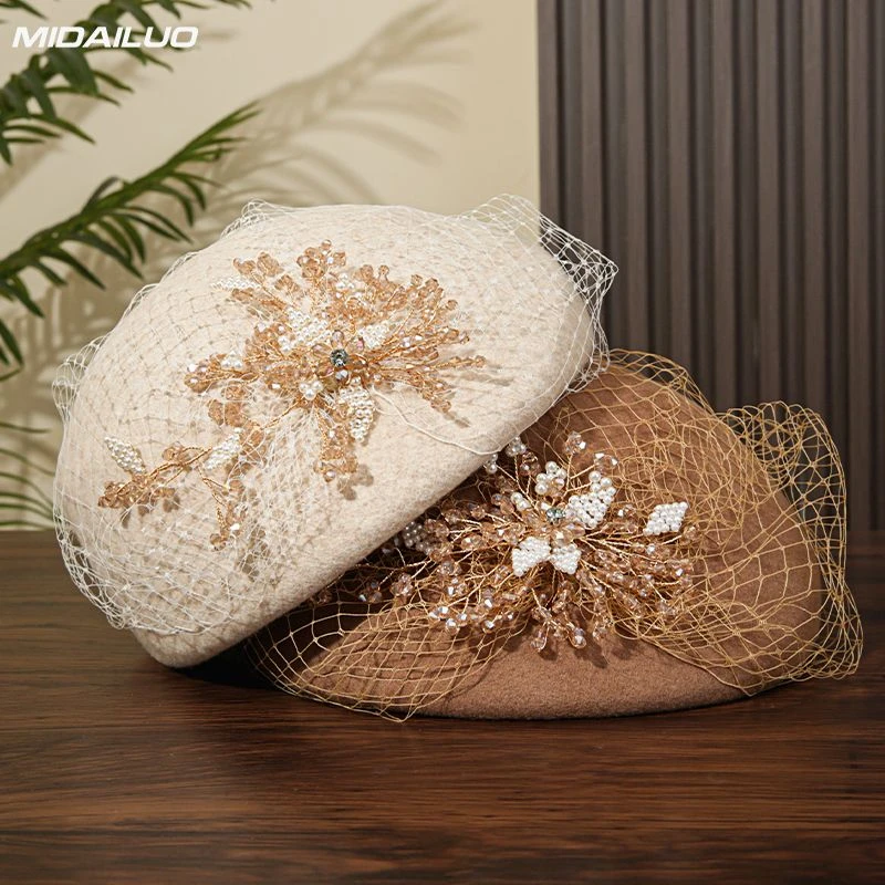 米黛洛轻奢复古风帽子女冬季空姐帽纯羊毛贝雷帽显脸小优雅蓓蕾帽