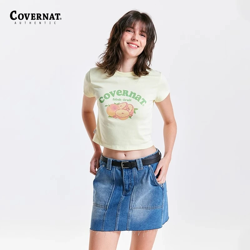 COVERNAT潮牌短袖女露脐休闲通勤四叶草心形T恤2024春夏新款