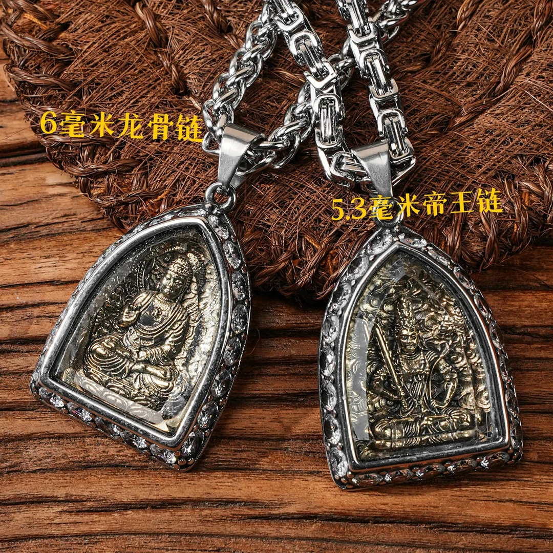 钛钢项链 圆钻十二生肖复古项链男士守护民族风本佛吊坠高档吊坠