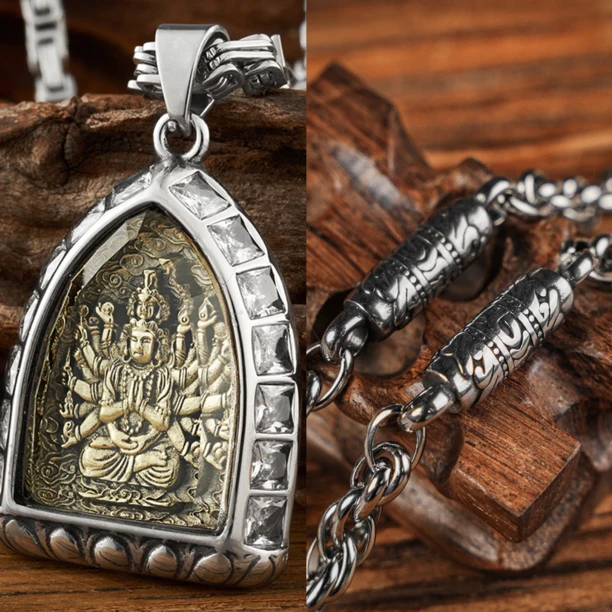 钛钢项链 【礼盒包装】元旦礼物双面生肖守护六字真言复古本佛项链