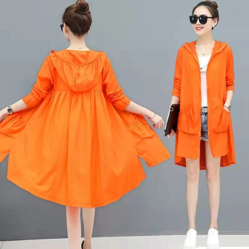 大码宽松女中长款防紫外线薄外套显瘦长袖百搭夏季透气薄款连帽