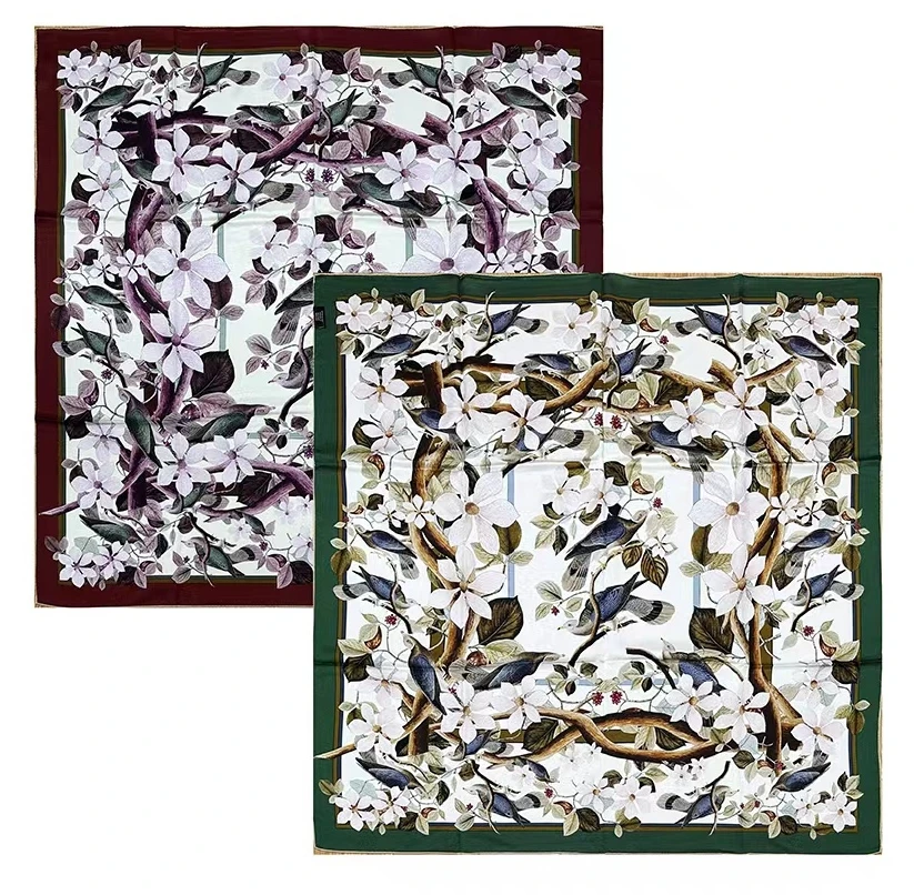 RX【110意罗绸方巾-花姿妖娆 】106cm双面异色