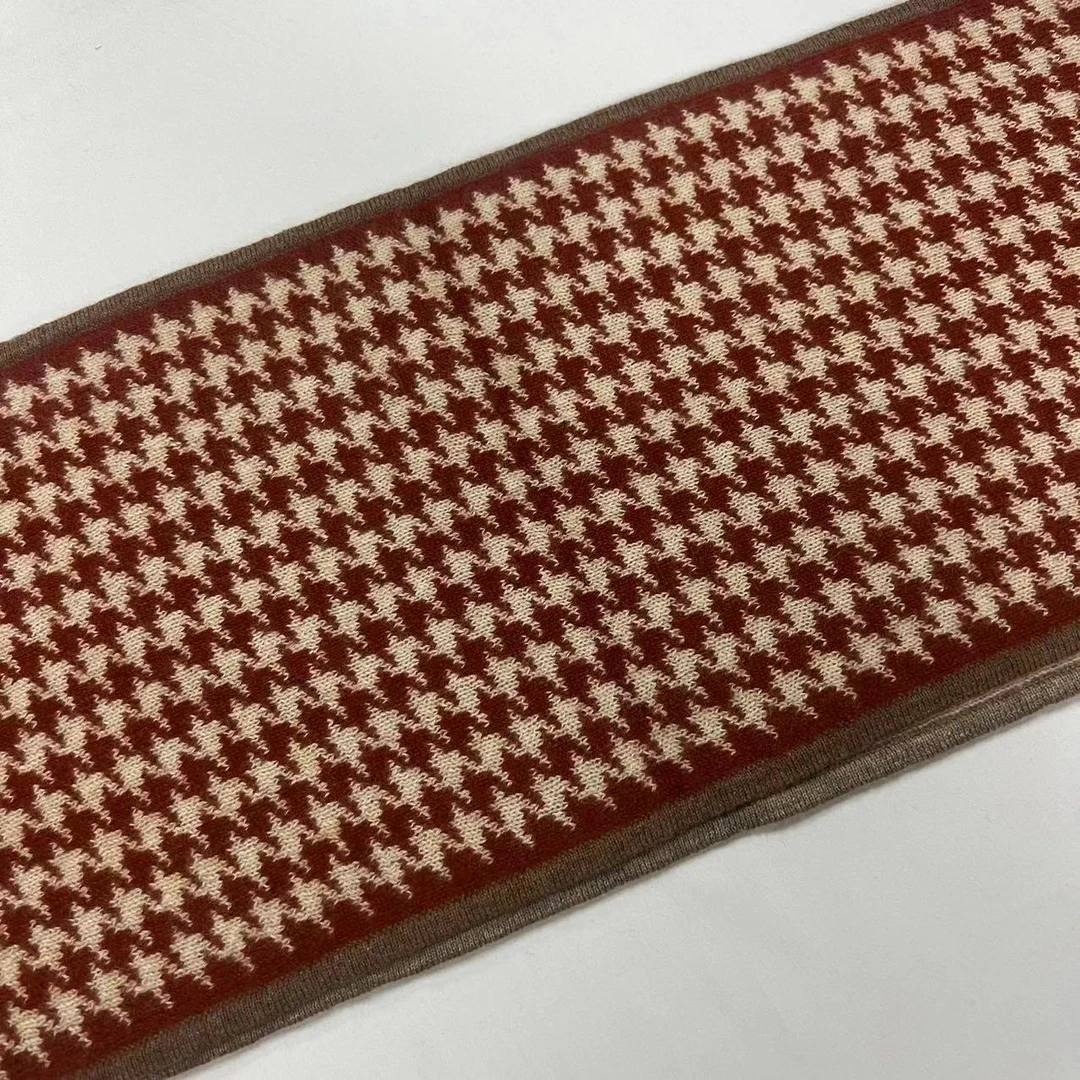 羊绒长巾-暖红千鸟格 25*140cm丝巾
