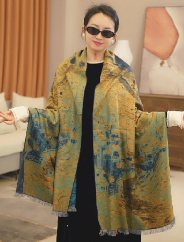 拉绒围巾-倒影城市 60*200cm丝巾