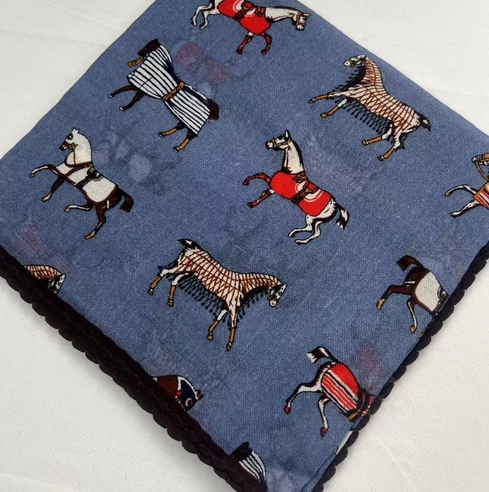 1米羊绒蕾丝边方巾-满目花马  95cm丝巾