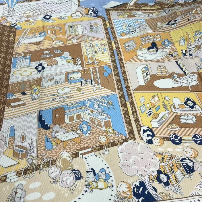 140丝绒方巾-赋无尽春 提花双面异色135cm丝巾