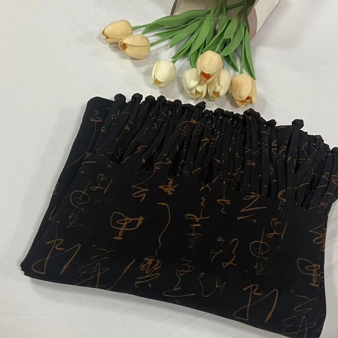 香云纱长巾-文墨字迹 四经绞萝流苏披肩53*200cm丝巾