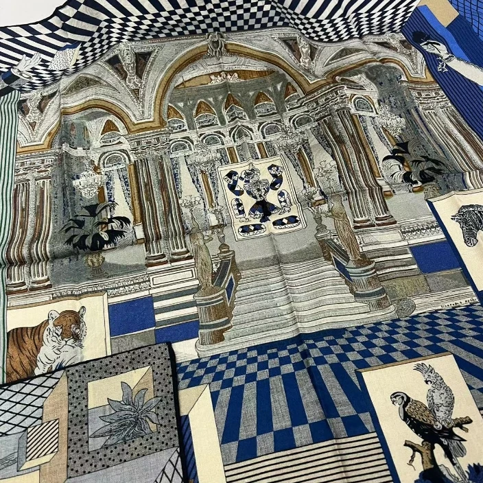 90丝绒方巾-博物展 85cm提花双面异色丝巾