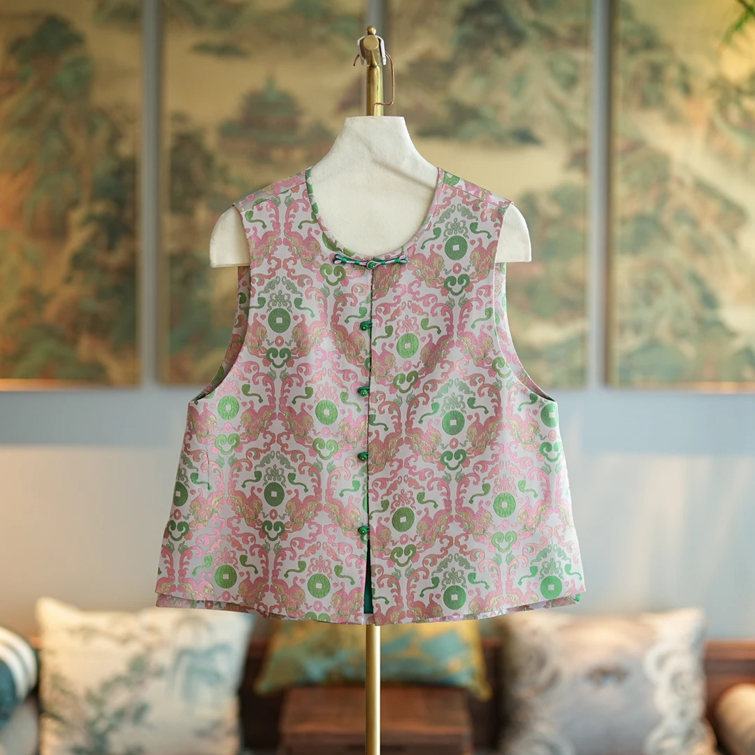 蓝大【黛凛】桑蚕丝新中式马甲6557碎花