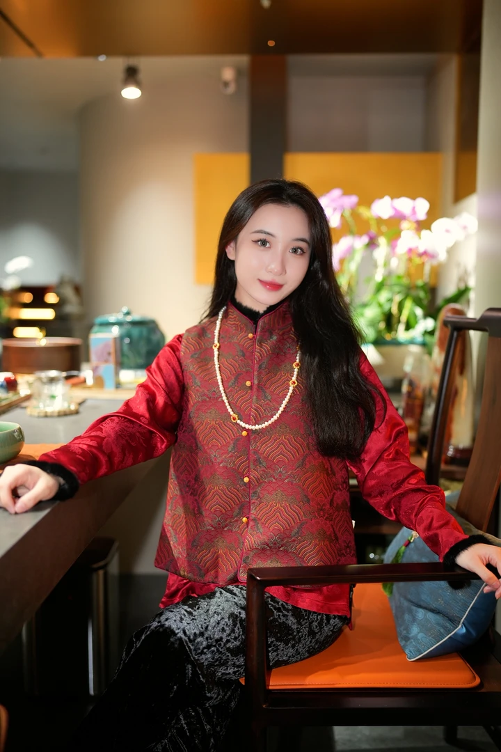 蓝大【珀云】桑蚕丝新中式双穿国风马甲6953