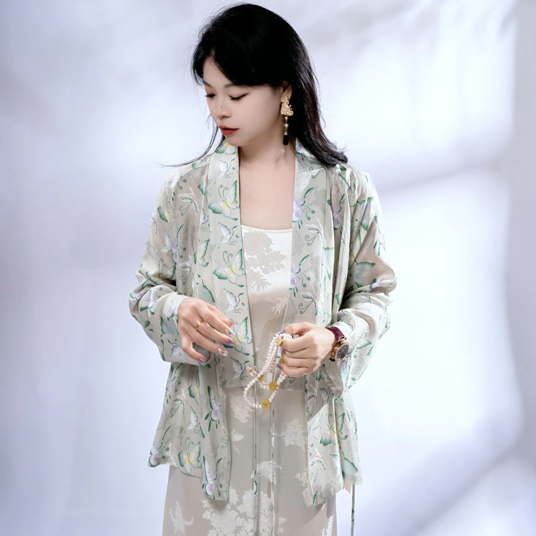 蓝大【桂雨】桑蚕丝长袖太太服6285