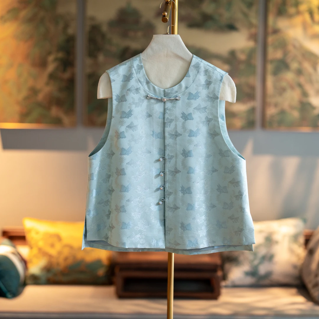 蓝大【竹韵】桑蚕丝新中式马甲6458