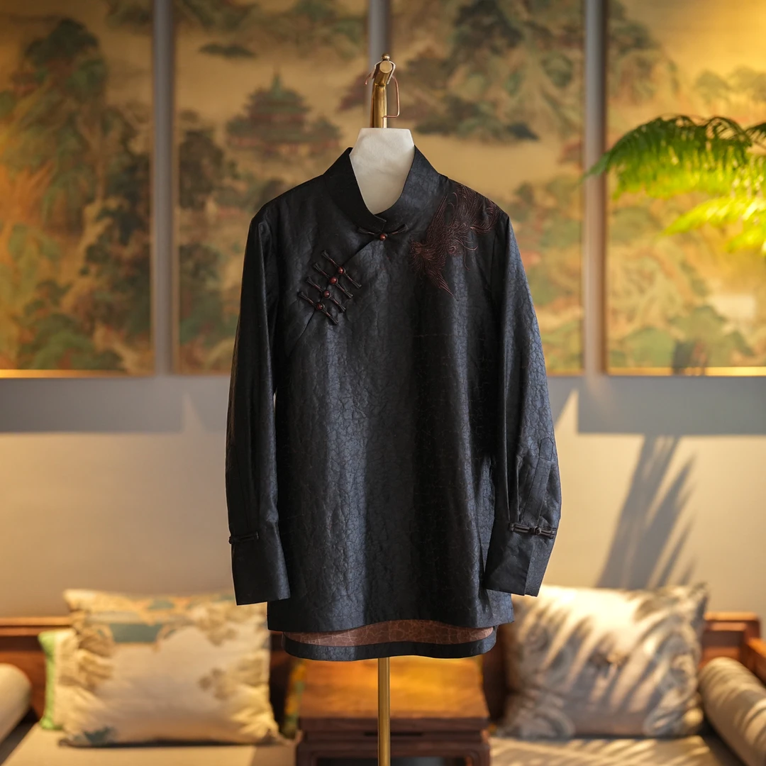 蓝大【静姝】桑蚕丝龟裂纹长袖上衣6864