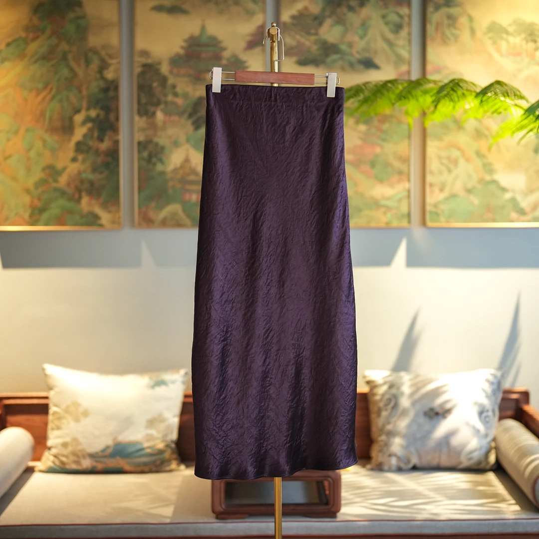 蓝大【秋归】新中式国风醋酸气质时尚百搭显瘦休闲女士半身裙7062