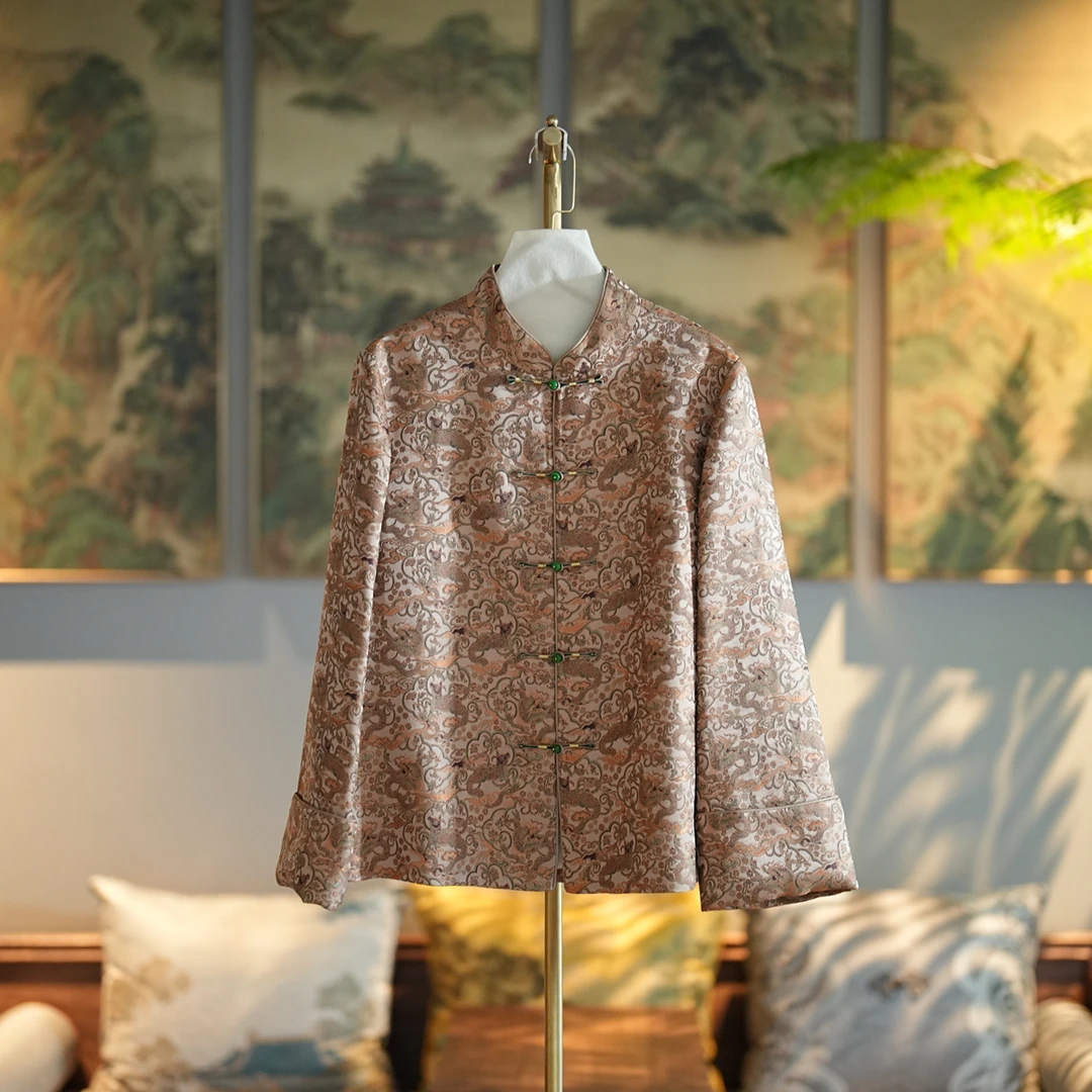 蓝大【蓉洁】6657桑蚕丝长袖外套气质网红双面秋冬提花短款时尚