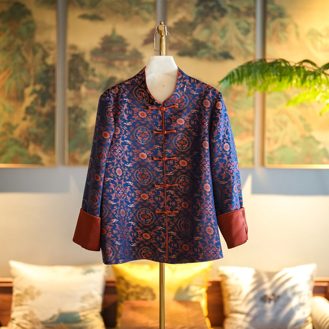 蓝大【画卷】新中式国风桑蚕丝外套7074