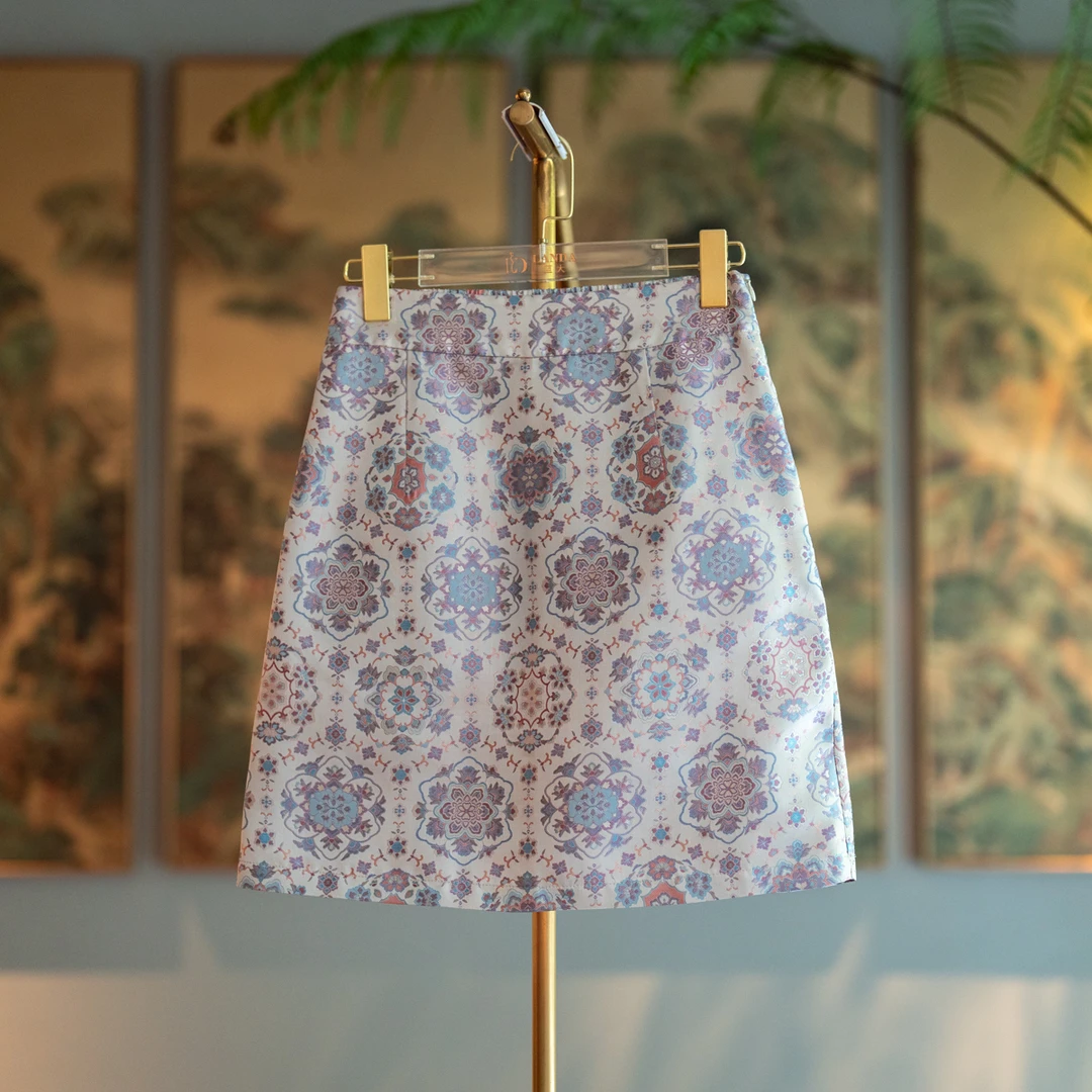 蓝大【阆苑】桑蚕丝宋锦半裙6382