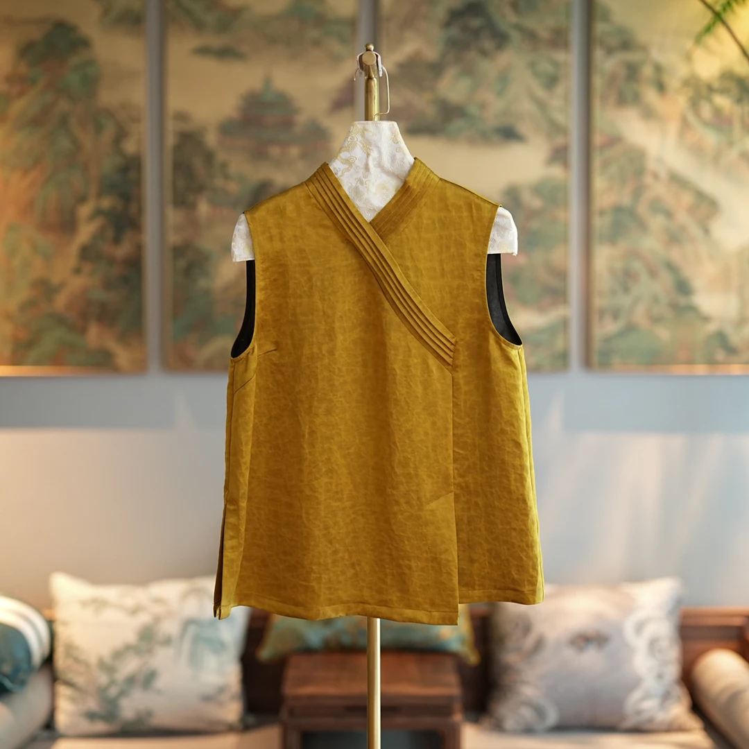 蓝大【思枫】桑蚕丝香云纱无袖上衣6505