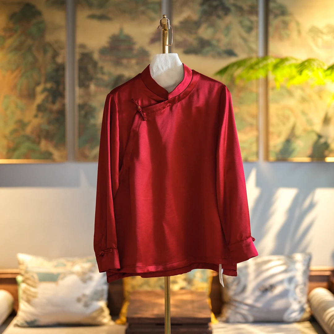 蓝大【楼笙】F9739醋酸中式红色圆领日常衬衫上衣长袖时尚休闲女士