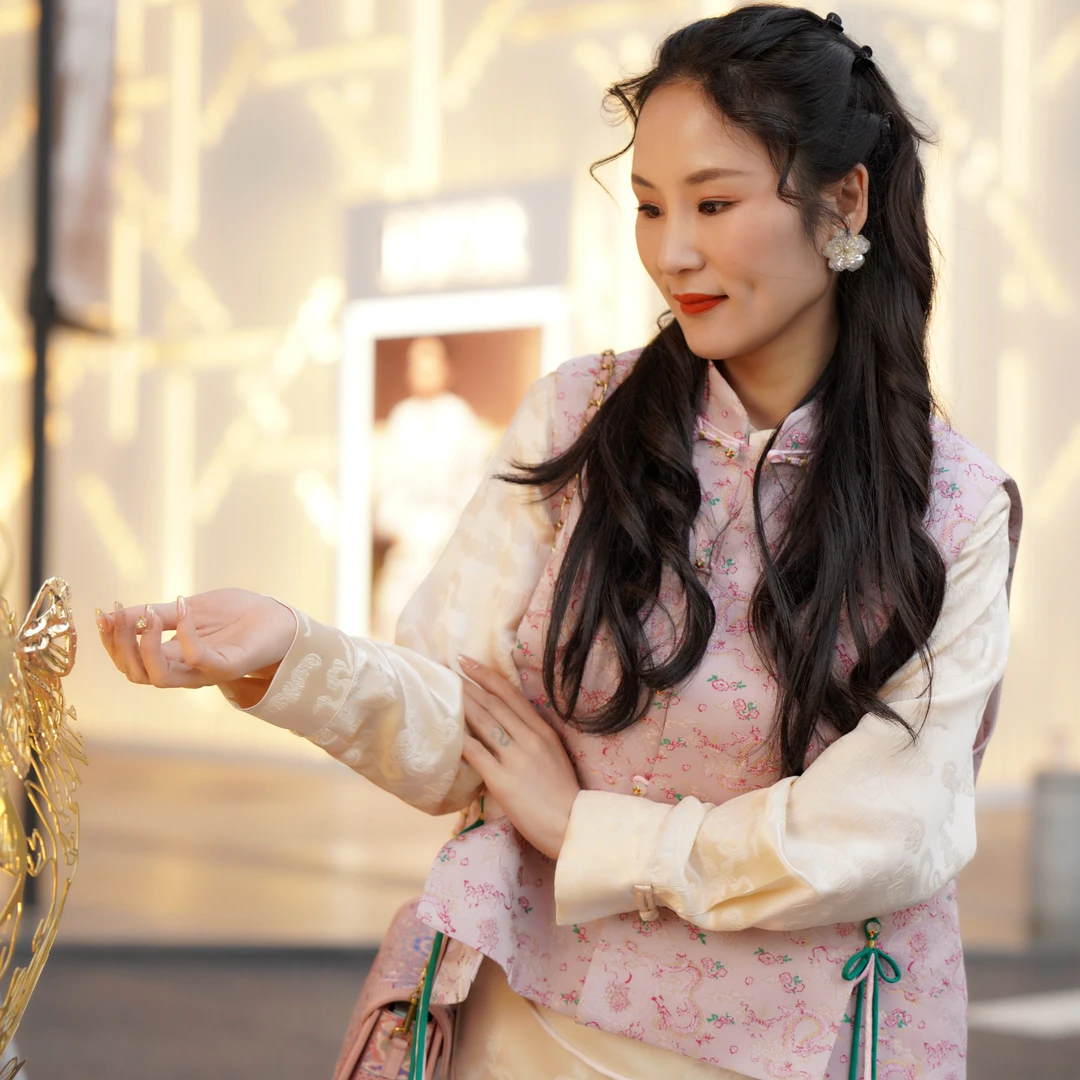 蓝大【碧水瑞】桑蚕丝中国风马甲日常中式少女提花明制立领F9769