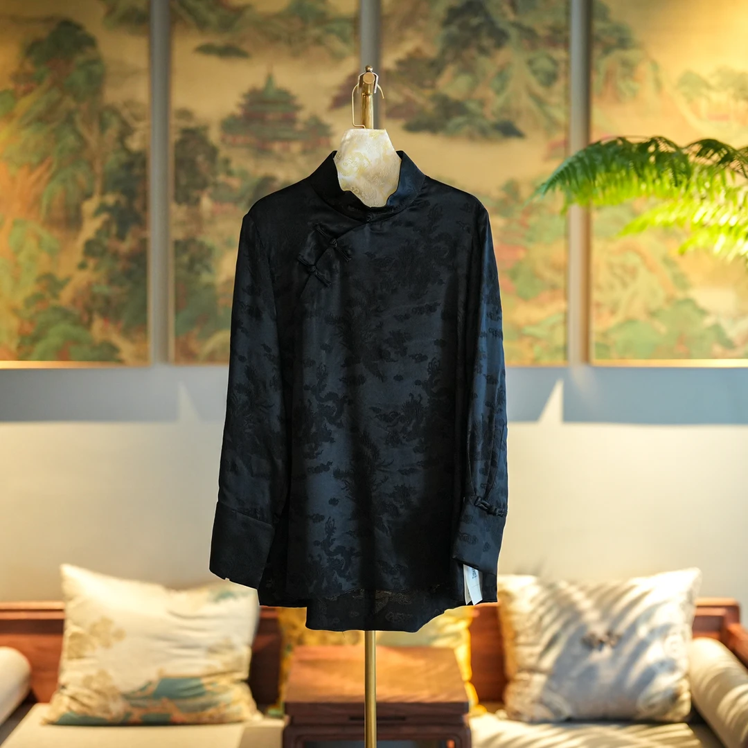 蓝大【长明】新中式国风桑蚕丝长袖上衣6468