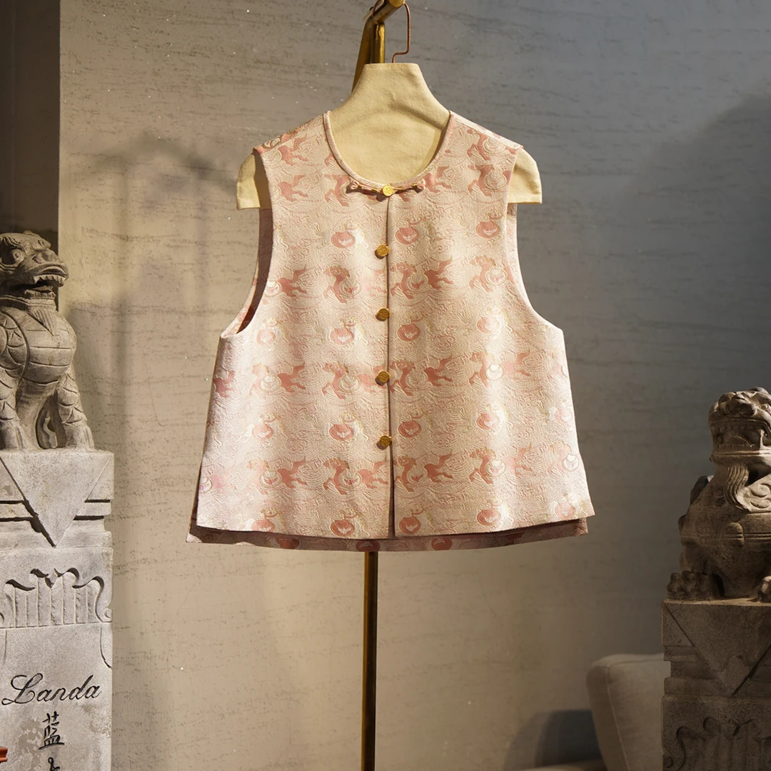 蓝大【锦琅】桑蚕丝马甲6016宽松中式