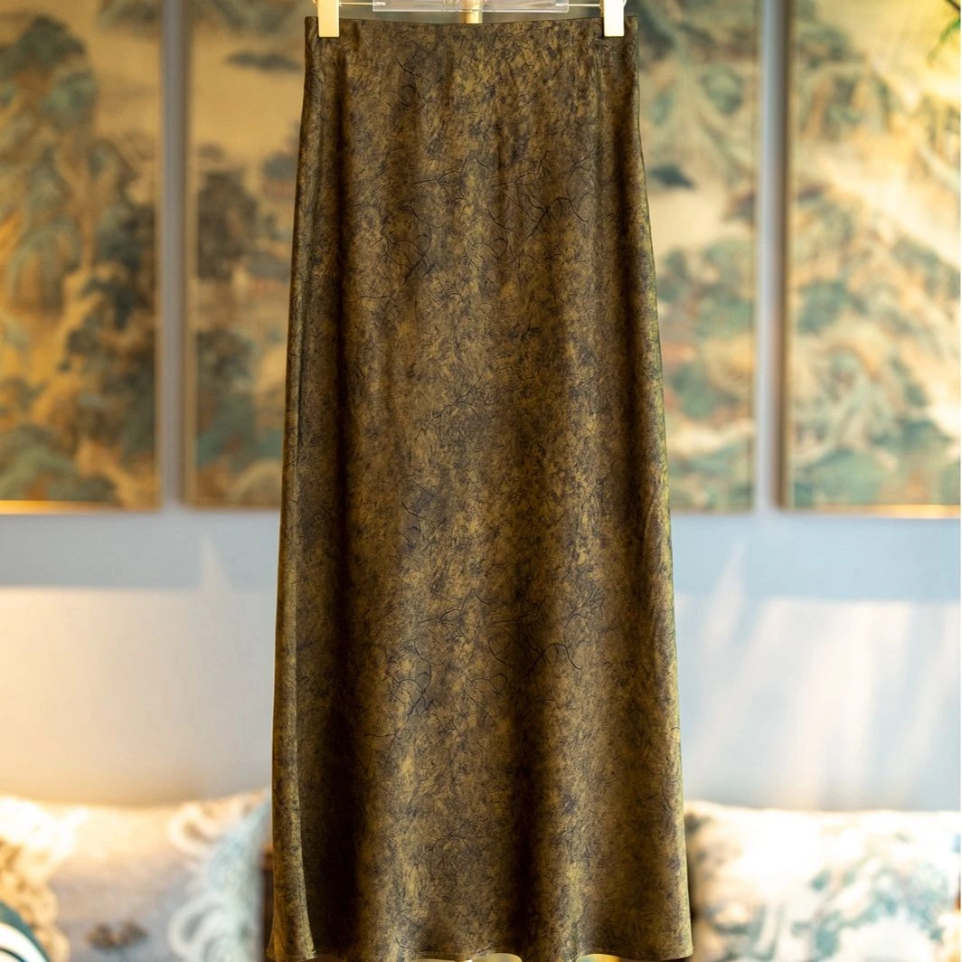 蓝大【秋漓】新中式醋酸鱼尾裙6518