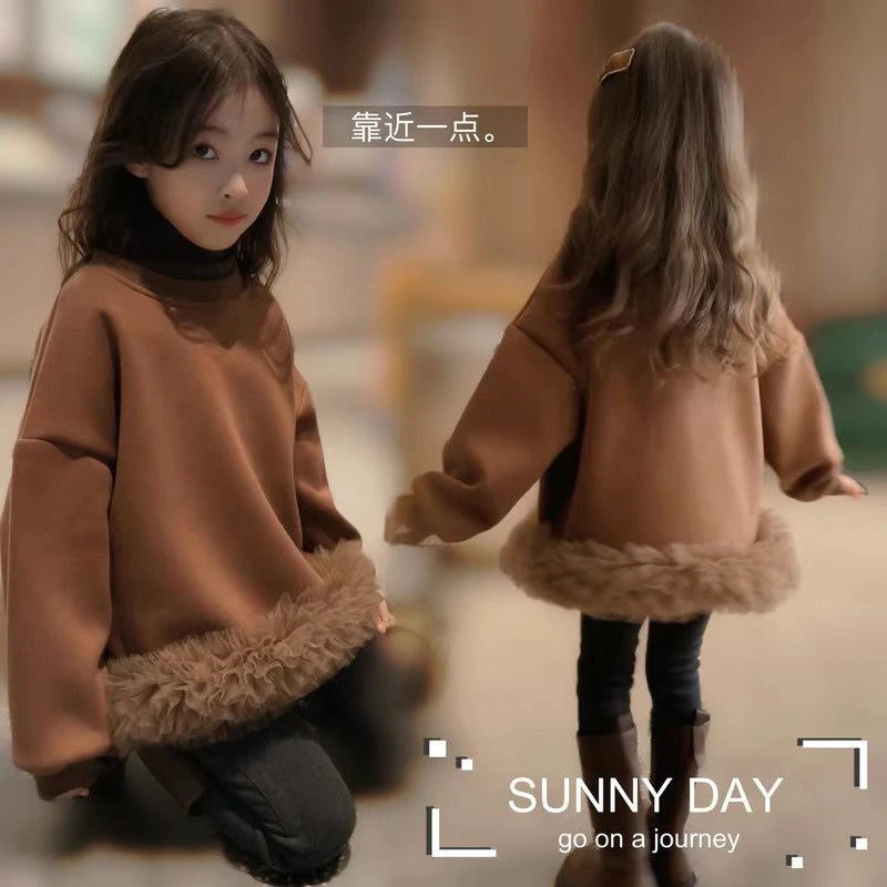 【小扬哥推荐】女童连衣裙秋冬装加绒卫衣裙韩版荷叶儿童洋气裙子