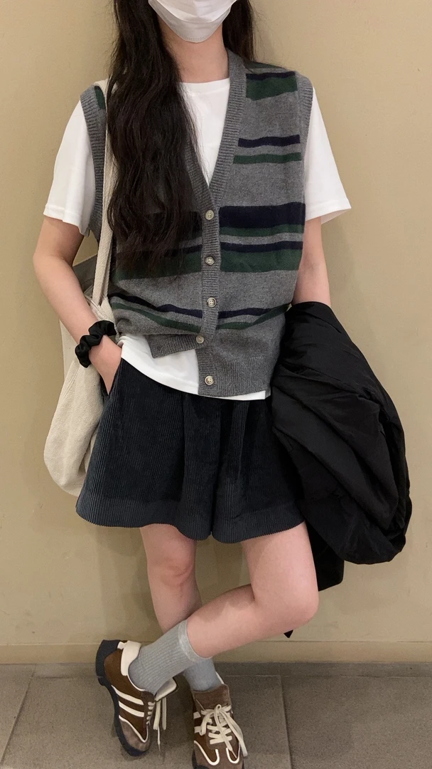 【叠穿必备毛衣马甲】欧尼家新款冬季条纹针织马甲